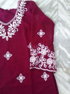 Maroon Embroidered Kurta