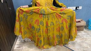 Yellow Tiered Maxi Dress with Leaf Print