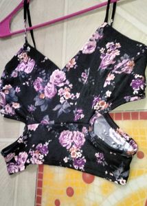 Floral Cut-Out Crop Top