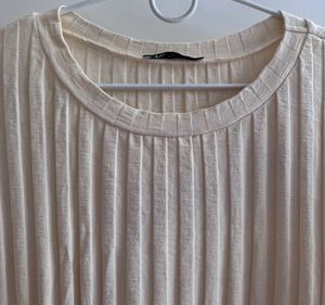 Zara - Cream Ribbed Short Sleeve Top