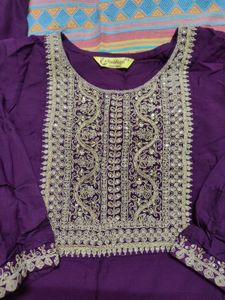 Elegant Embroidered Purple Kurta