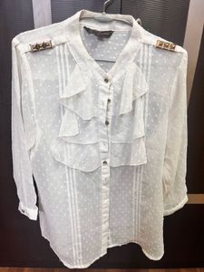 Ruffle Front White Blouse With Red Top Combo