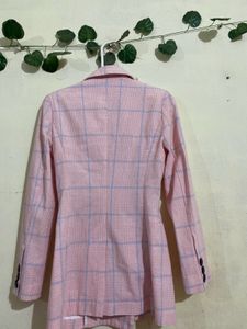 Pink Plaid Double-Breasted Blazer