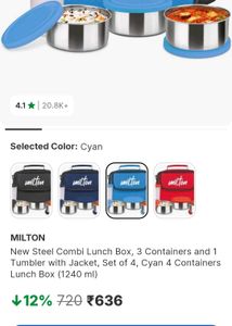 Milton New Steel Combi Lunch Box Set Of 4
