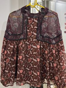 ZARA Boho Floral Print Sheer Blouse
