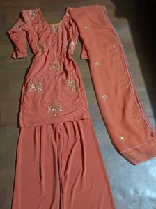 Elegant Coral Kurta Set with Dupatta