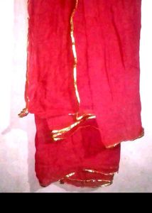 Vibrant Red duppata with Gold Border
