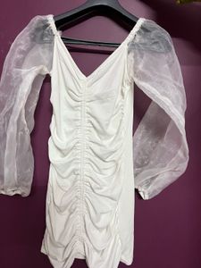 Chic White Ruched Mini Dress