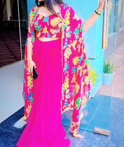 Vibrant Pink Floral Print Cape Set
