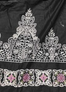 black floral embroidery dress material