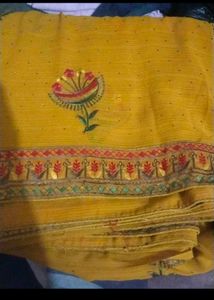 Yellow Embroidered Saree stiched Blouse