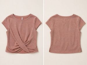 Rose sparkly Twist-Knot Short Sleeve Top