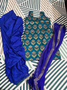Beautiful Teal Kurta Set with Blue Dupatta