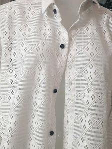 White Lace Button-Up Shirt 42 size