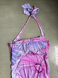 Bright Pink Floral Halter Dress