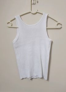 White Ribbed Top: Size S