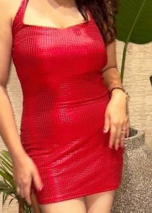 Sparkling Red Halter Neck Bodycon Dress