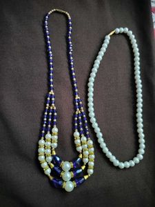 Combo Elegant Pearl and Blue Beaded Necklace Se
