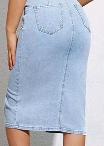 Light Wash Denim Maxi Skirt with Slit