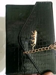 Black Crocodile Embossed Clutch
