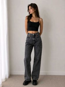 Gray Acid Wash Mom Jeans