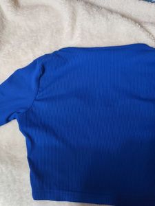 Blue Ribbed Square Neck Top