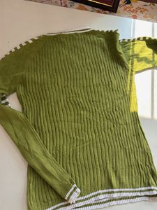 Green Ribbed V-Neck Sweater