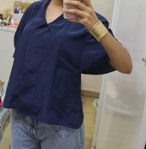 Calvin Klein Navy Collared Blouse Top - M