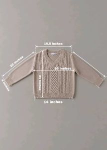 BEIGE CABLE KNIT V-NECK SWEATER