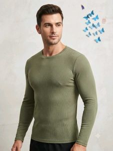 Men's Olive Green Long Sleeve T-Shirt