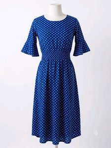 Blue Polka Dot Bell Sleeve Dress
