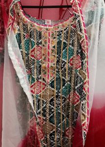 Designer Bandhani Kurta Set with Potli Bag