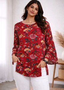 Vibrant Floral Print Long Sleeve kurti