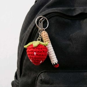 Crochet strawberry and Cigerette Keychain