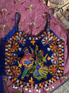 Blue Crop Top &amp; flared Plazo Set Navratri