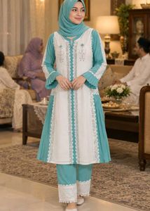 Elegant Sea Green & White unique design dress