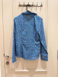 Blue Floral Print Button-Up Shirt