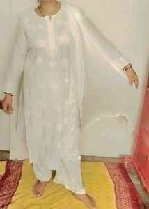 Elegant White Chikankari Kurta Set