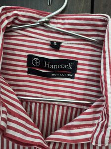 Hancock Woman White&amp; Coral Red Striped FormalShirt