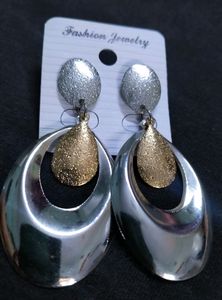 Silver Gold intermix stylish oval statement earrings for Women