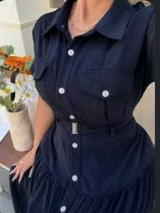 Chic Navy Button-Down ruffle top with belt 🦋