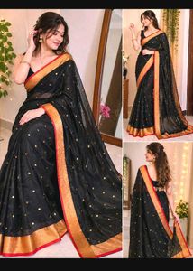Elegant Black Saree with Gold Border