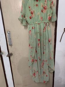 Light Green Floral Cold Shoulder Dress