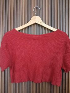 Red Cropped Ribbed Top