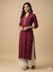 Elegant Maroon Embroidered Kurta
