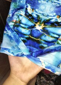 Blue Abstract Print Crop Top