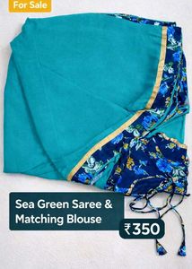 Sea Green Saree with Floral Blouse