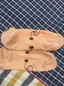 Cute Peach Socks with Bear Design