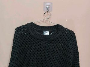 Chic Black Crochet Knit Sweater