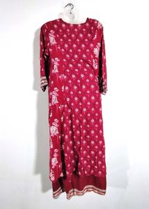 Red Floral Print Kurta Set (Women's)